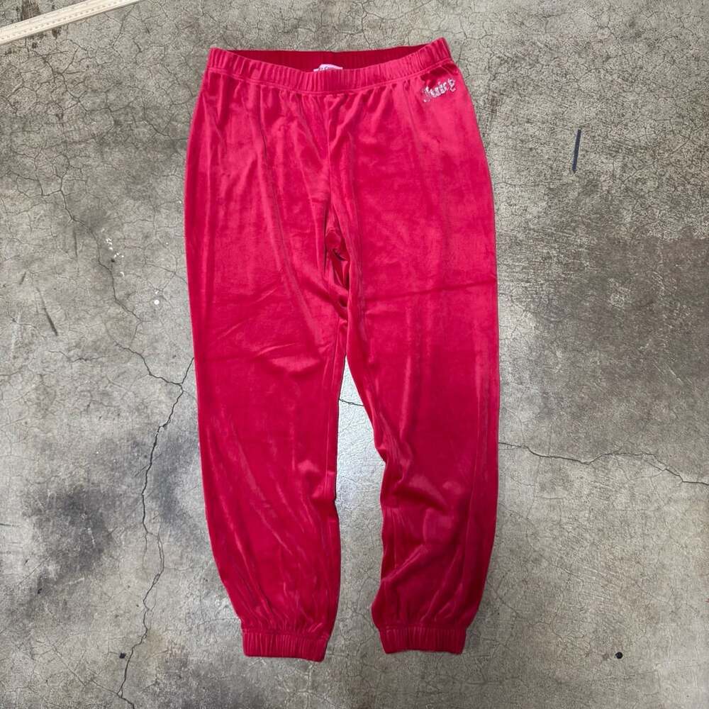 Juicy Couture Red Velour y2k bedazzled Jogger Pants Size L